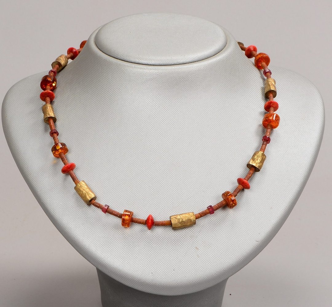 Schmuckgalerie Meissen, Collier, Edelstein-Besatz/vergoldete Met.-Elemente