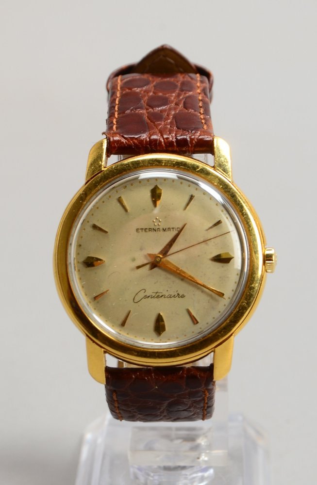 HAU Eterna Matic 'Centenaire', Autom., 750 GG-Geh. an Lederarmb. - läuft an; Ø 35 mm