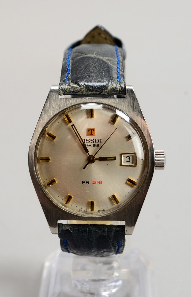 HAU Tissot 'PR 516', Handaufzug, Stahlgehäuse an Lederarmband - läuft an; Ø 34 mm