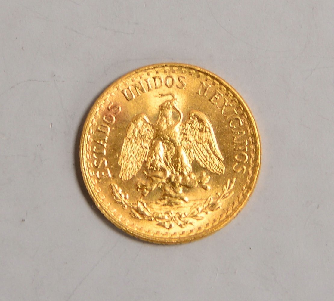 Goldmünze (Mexico), 'Dos Pesos, 1945', 900/000 Gold; Gewicht 1,66 g