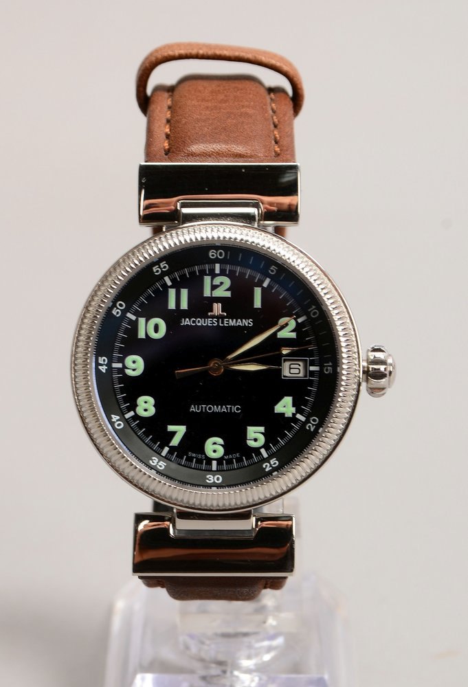 HAU Jacques Lemans, Edelstahl-Gehäuse an Lederarmband, Automatik, wie neu