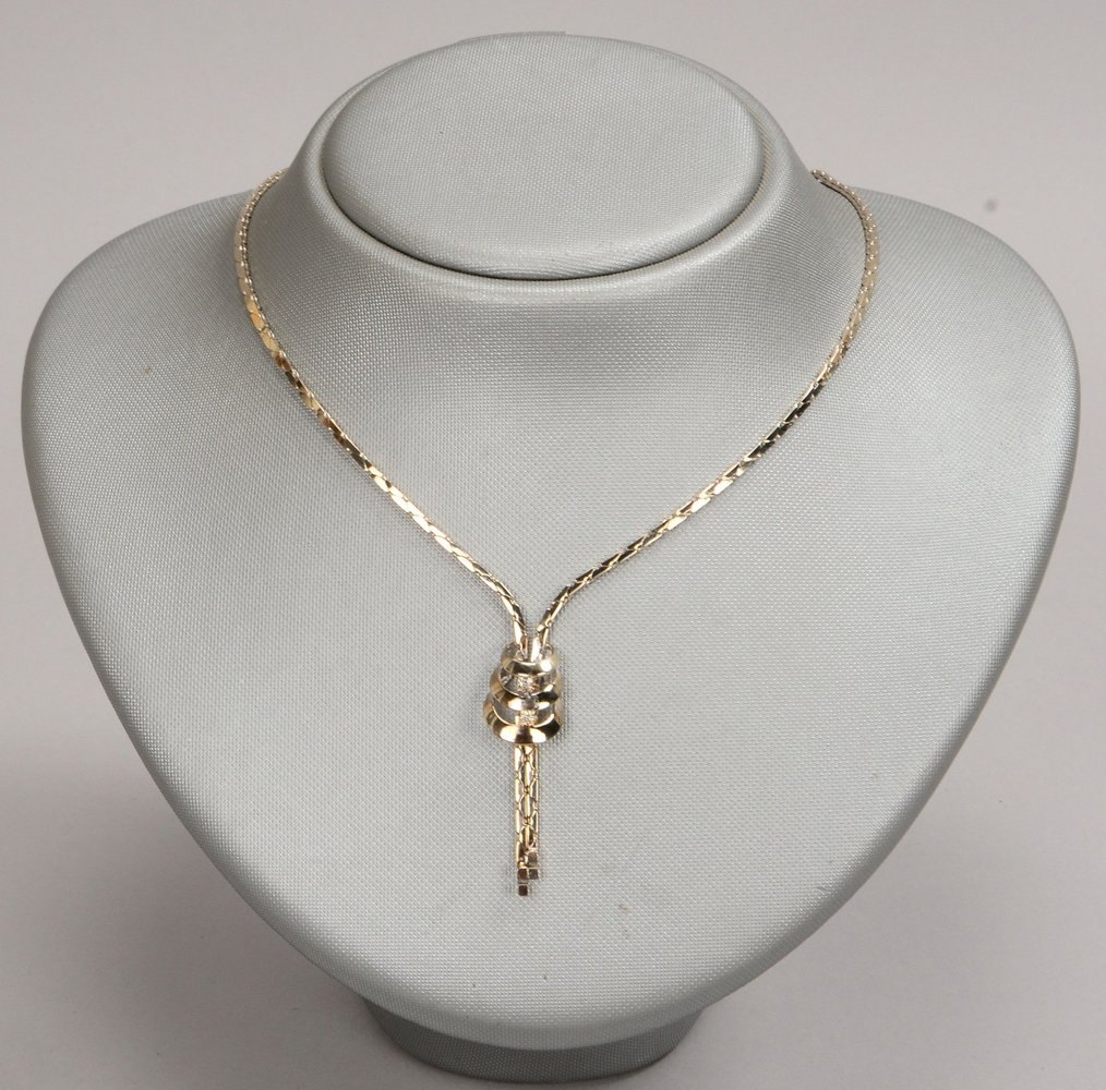 Collier, 585 WG (gest.), mit 2x kl. Diam., Steckschließe; Länge 45 cm, Gew. 16,90 g