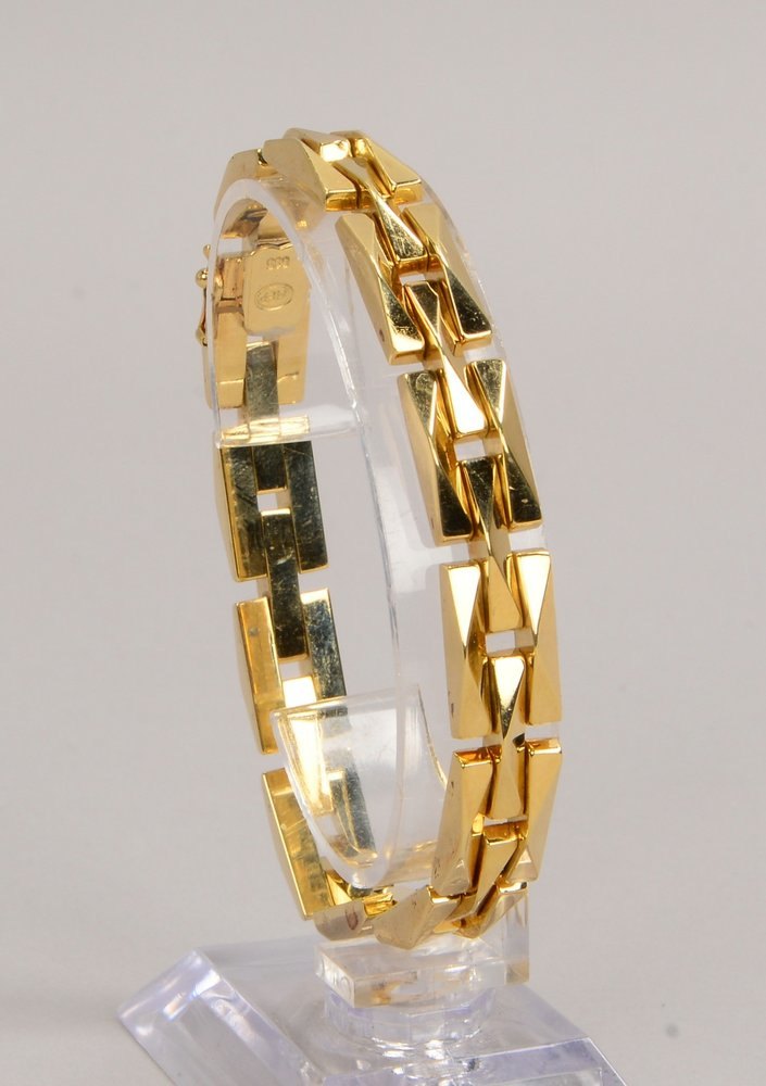 Armband, 585 GG (gest.), Glieder in Backstein-Optik, mit Steckschließe; Gew. 25 g