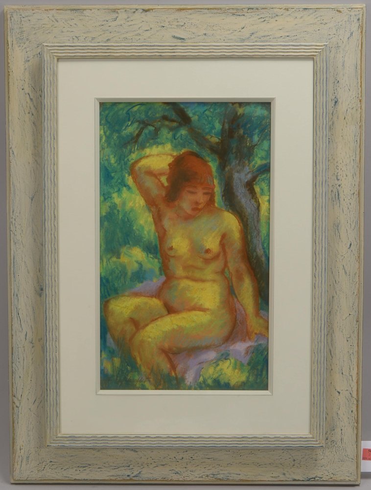 Schaefler, Fritz, 'Mädchen im Wald', Pastellkreide/Karton, sign., verso sign./betitelt
