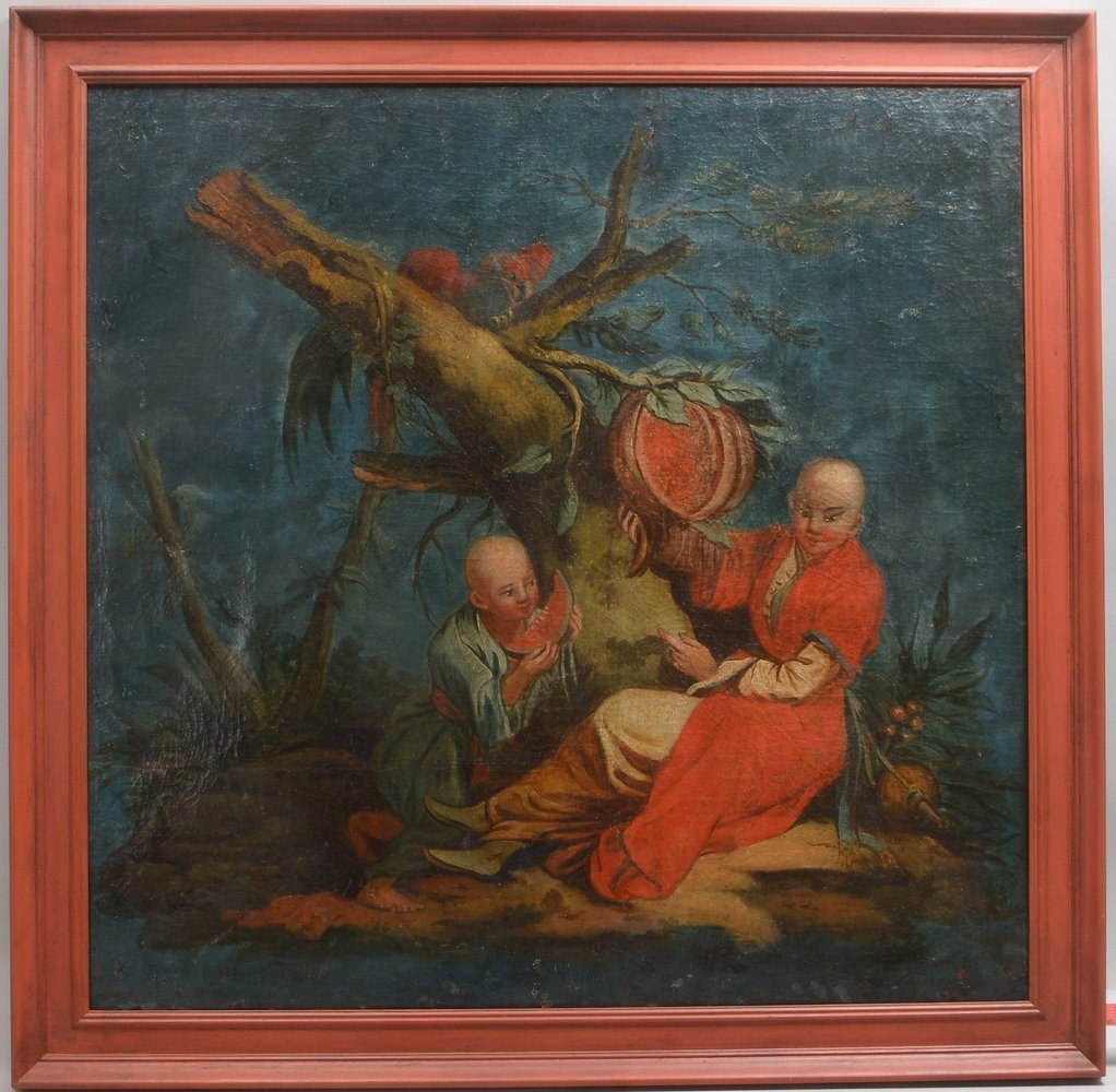 Gemälde, 'Süße Rast am Melonenbaum', Öl auf Leinwand/doubliert, unsigniert