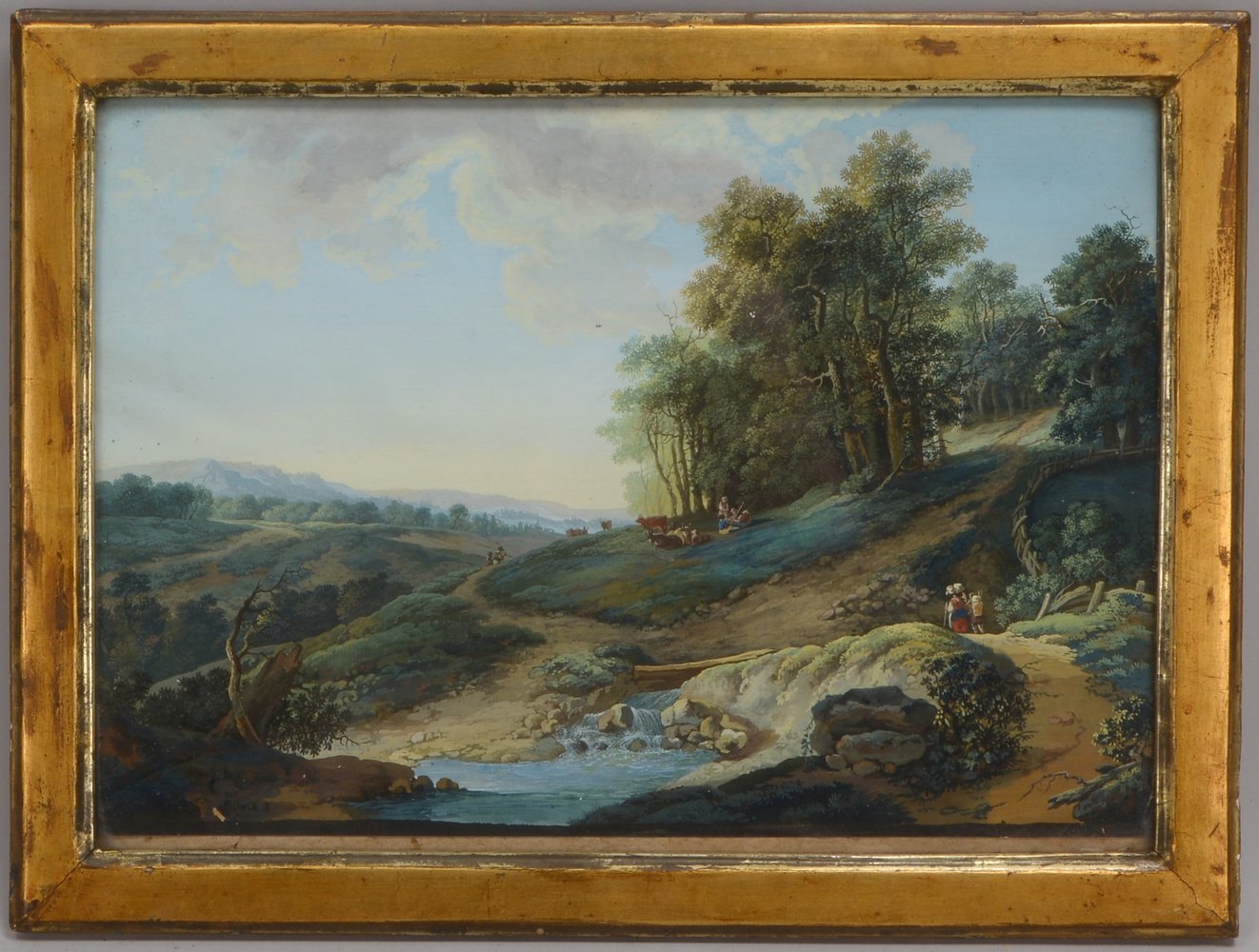 Hackert, G.A. (zugeschr.), 'Weiter Blick ins Tal', Gouache auf Bütten, unsign., hinter Glas