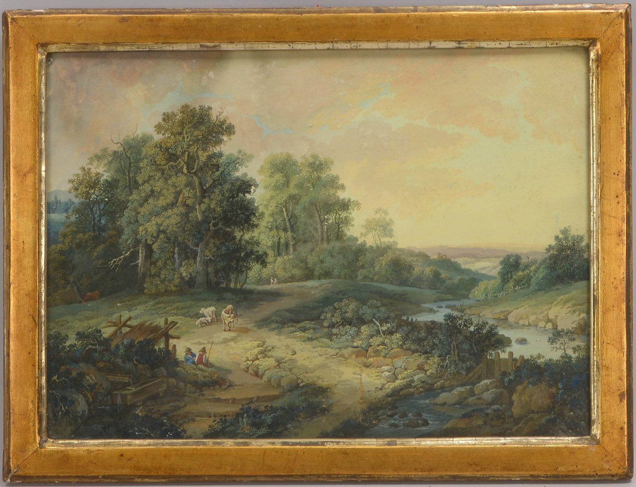 Hackert, G.A. (zugeschr.), 'Hügelige Landschaft', Gouache auf Bütten, unsign., hinter Glas