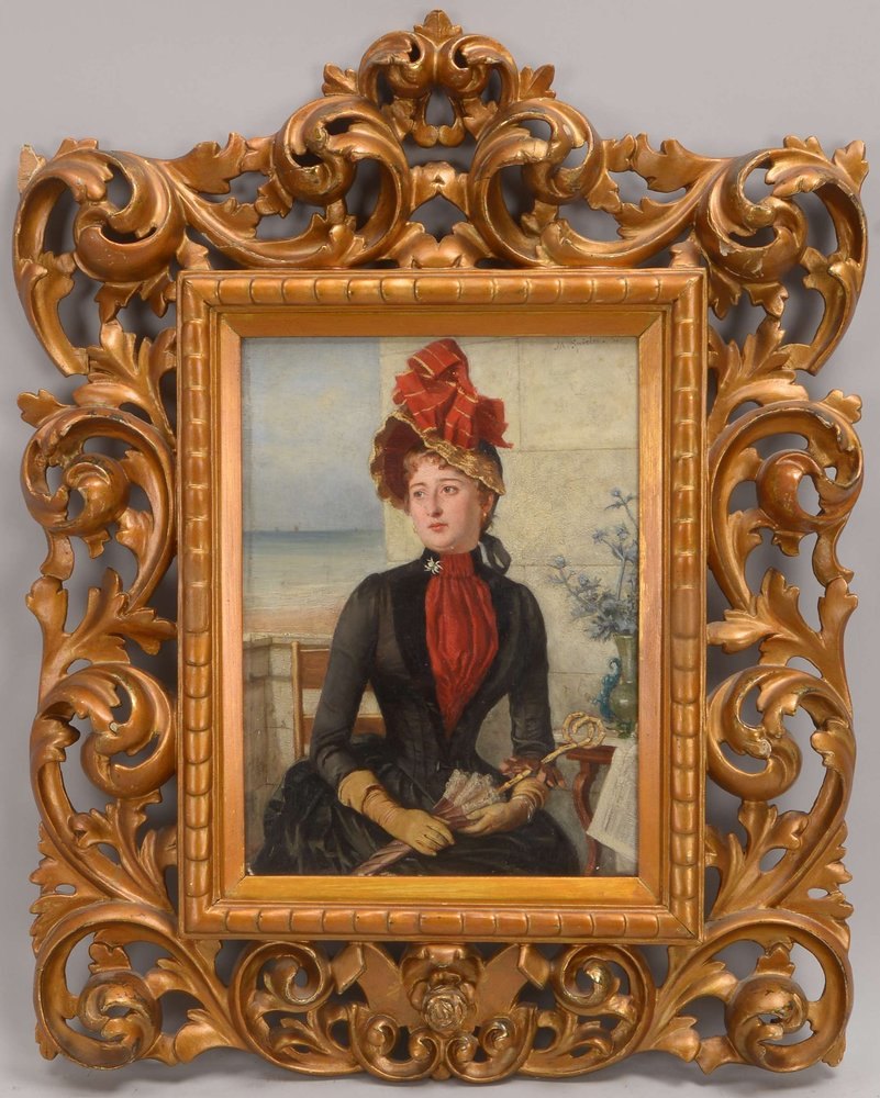 Spieler, Marie, 'Gouvernante Joh. Levin', Öl/Holz, signiert und dat., im geschnitzten Holzrahmen