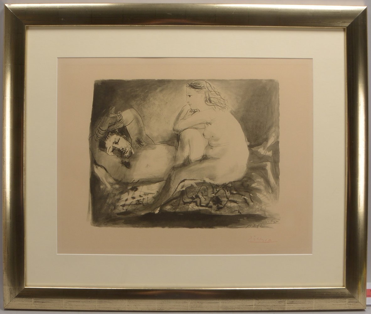 Picasso, Pablo, 'Le Dormeur 1942', Lithografie, Blatt mit Drucksignatur, hinter Glas