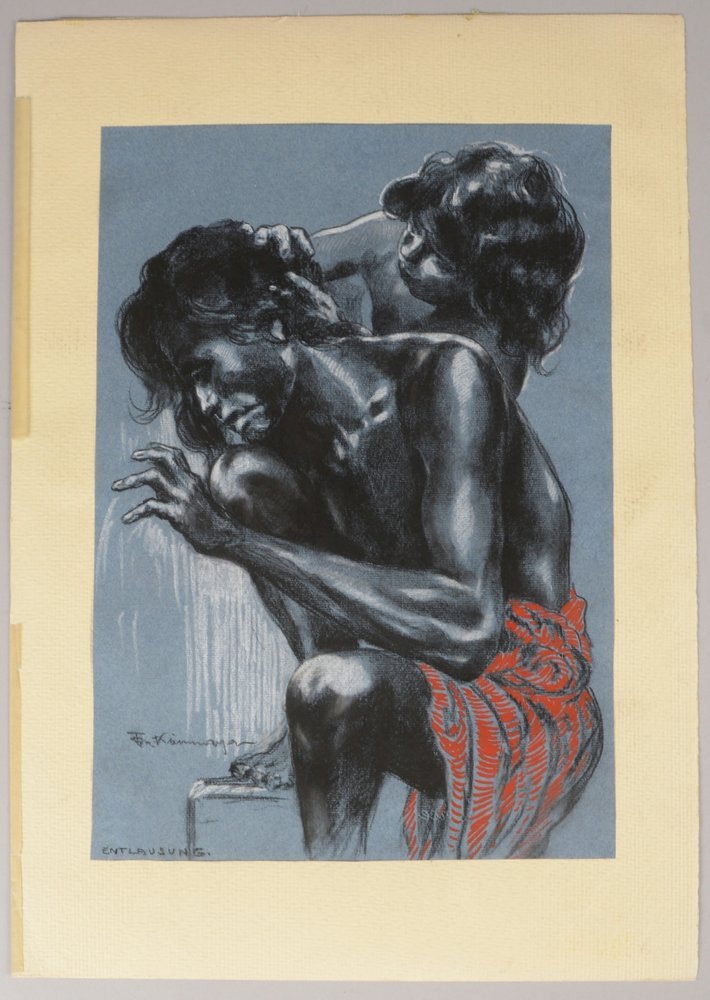 Kienmayer, Franz, 'Entlausung', Zeichnung/Gouache, signiert, ungerahmt; Maße 37 x 26 cm