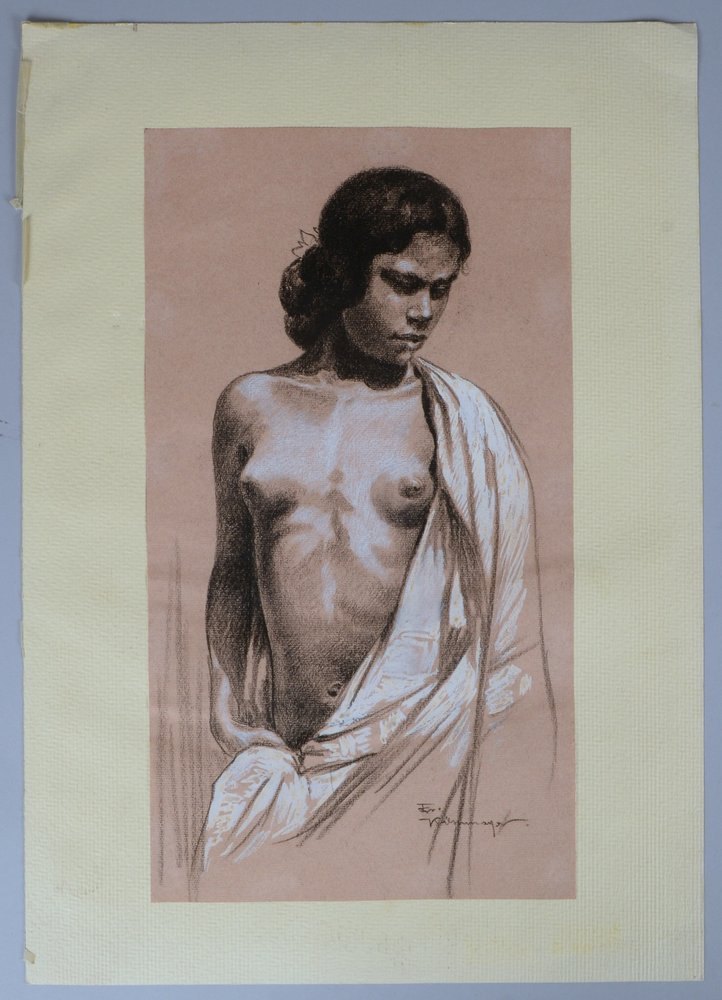 Kienmayer, Franz, 'Frau mit Gewand', Zeichnung/Gouache, signiert, ungerahmt; Maße 39 x 22 cm