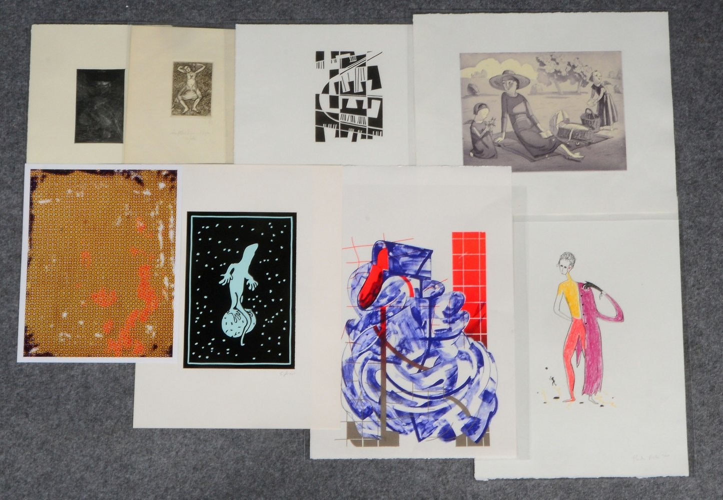 Kleine Grafiksammlung (Griffelkunst), verschiedene Künstler und Techniken, 9 Blätter (div.)