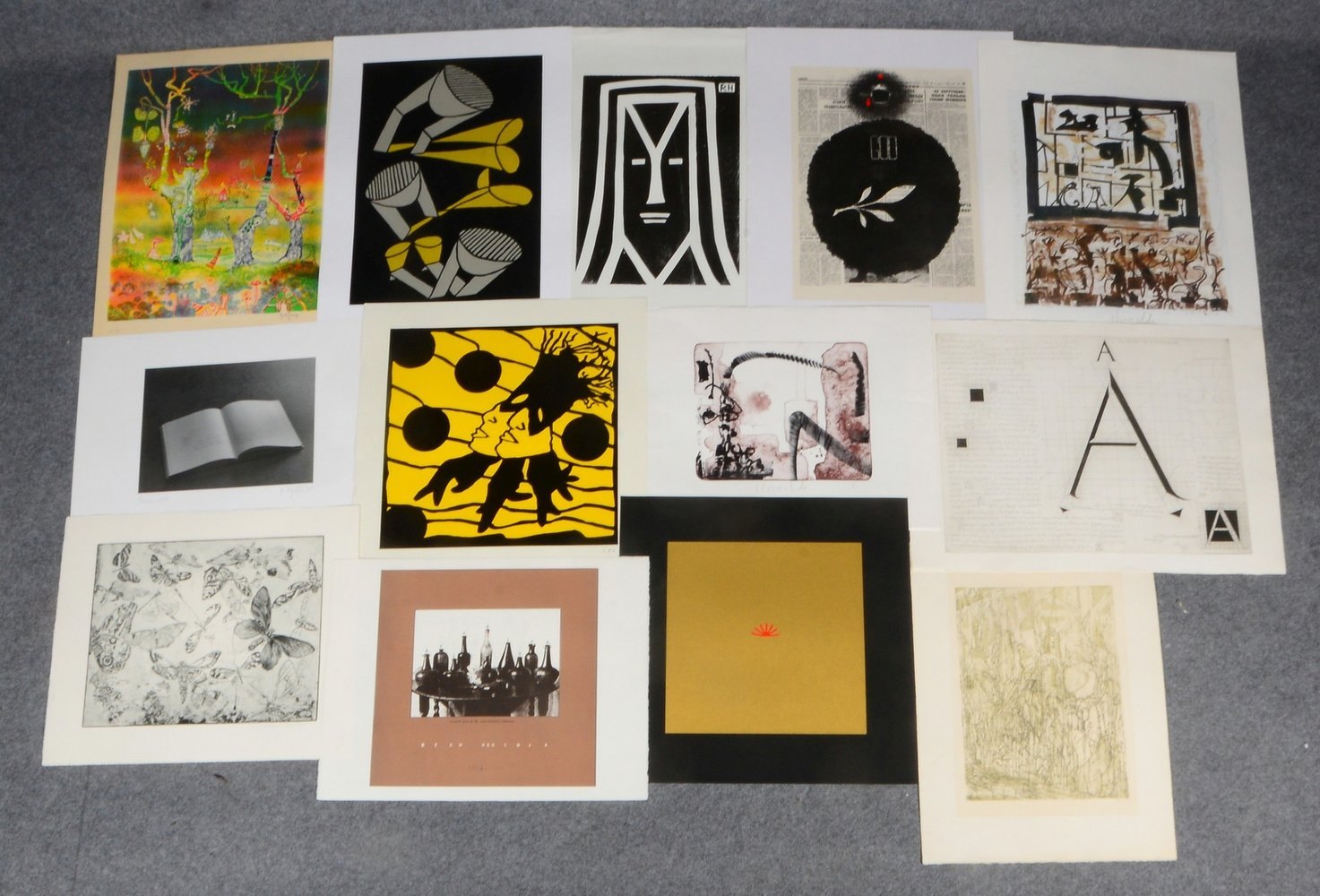 Kleine Grafiksammlung (Griffelkunst), verschiedene Künstler und Techniken, 12 Blätter (div.)