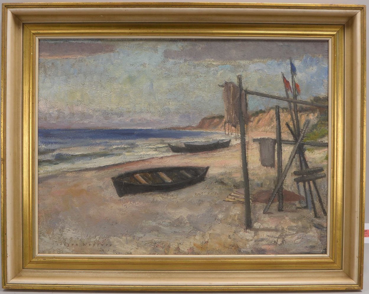 Wegener, Jürgen, 'Boote an der französischen Küste', Öl auf Hartfaser/ger.