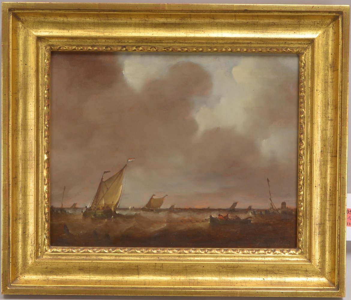 van der Heide, Frans Jan, 'Stürmische See mit Booten', Öl auf Holz/ger., unten re. sign.
