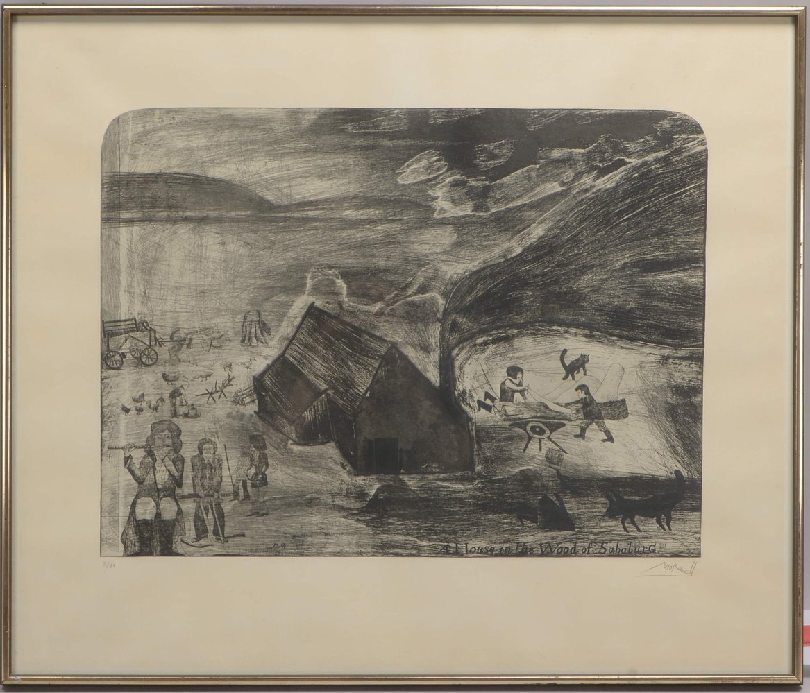 Morell, Pit, 'A House in the Woods of Sawaburg', gr. Radierung, hinter Glas gerahmt