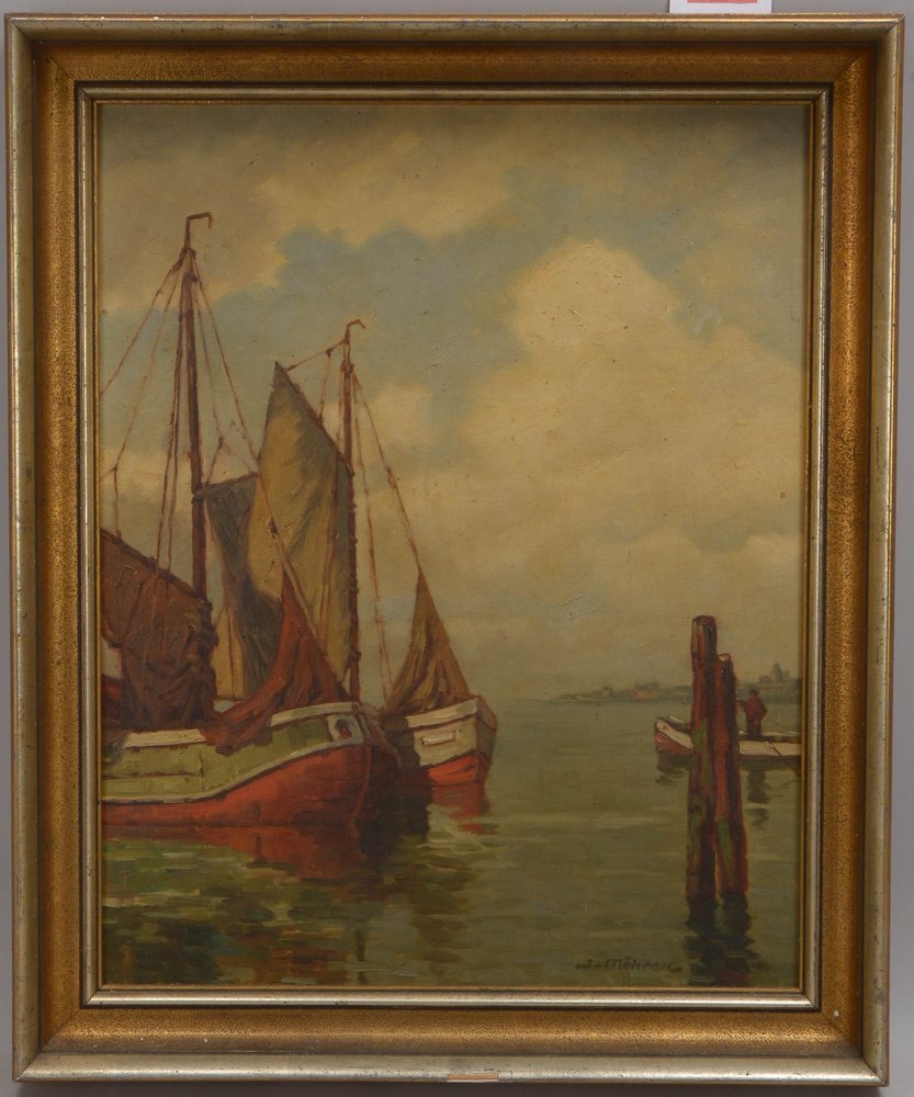 Möhren, Jean, 'Boote am Hafen', Öl/Lw, unten rechts signiert; Bildmaße 50 x 40,5 cm
