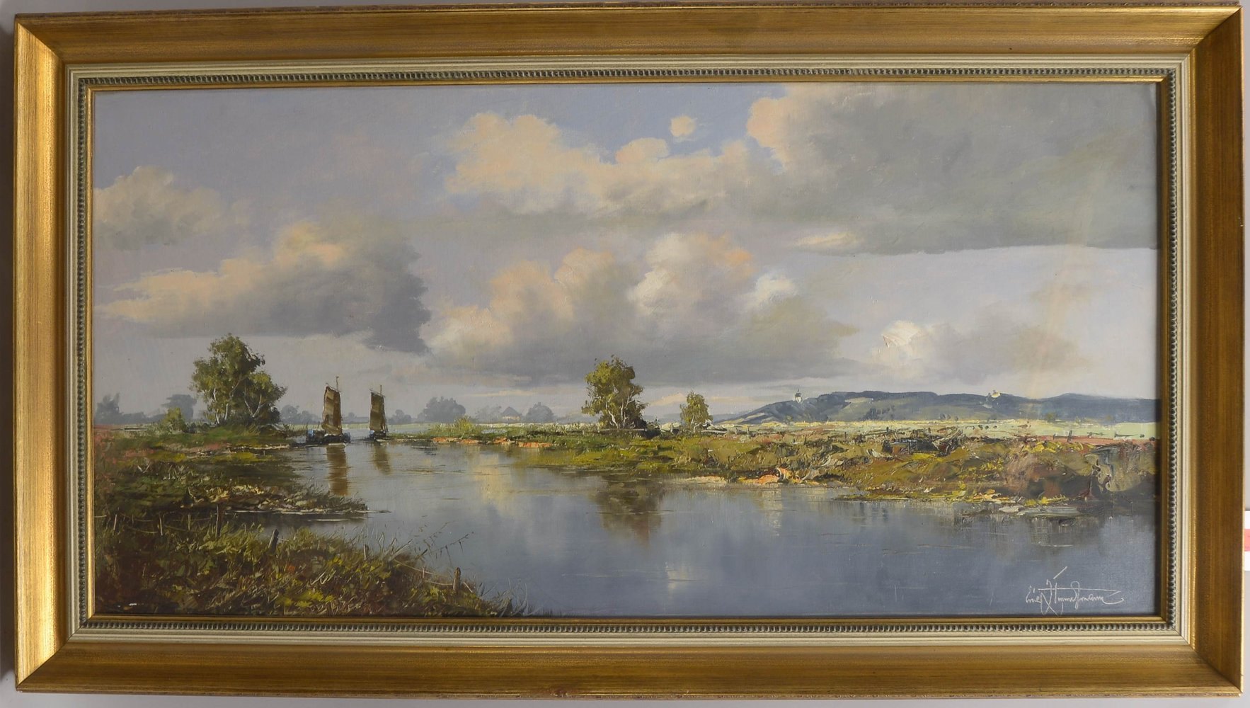 Zimmermann, Erich, 'Moorlandschaft mit Torfkähnen', Öl/Lw, sign.; Bildmaße 50 x 110,5 cm