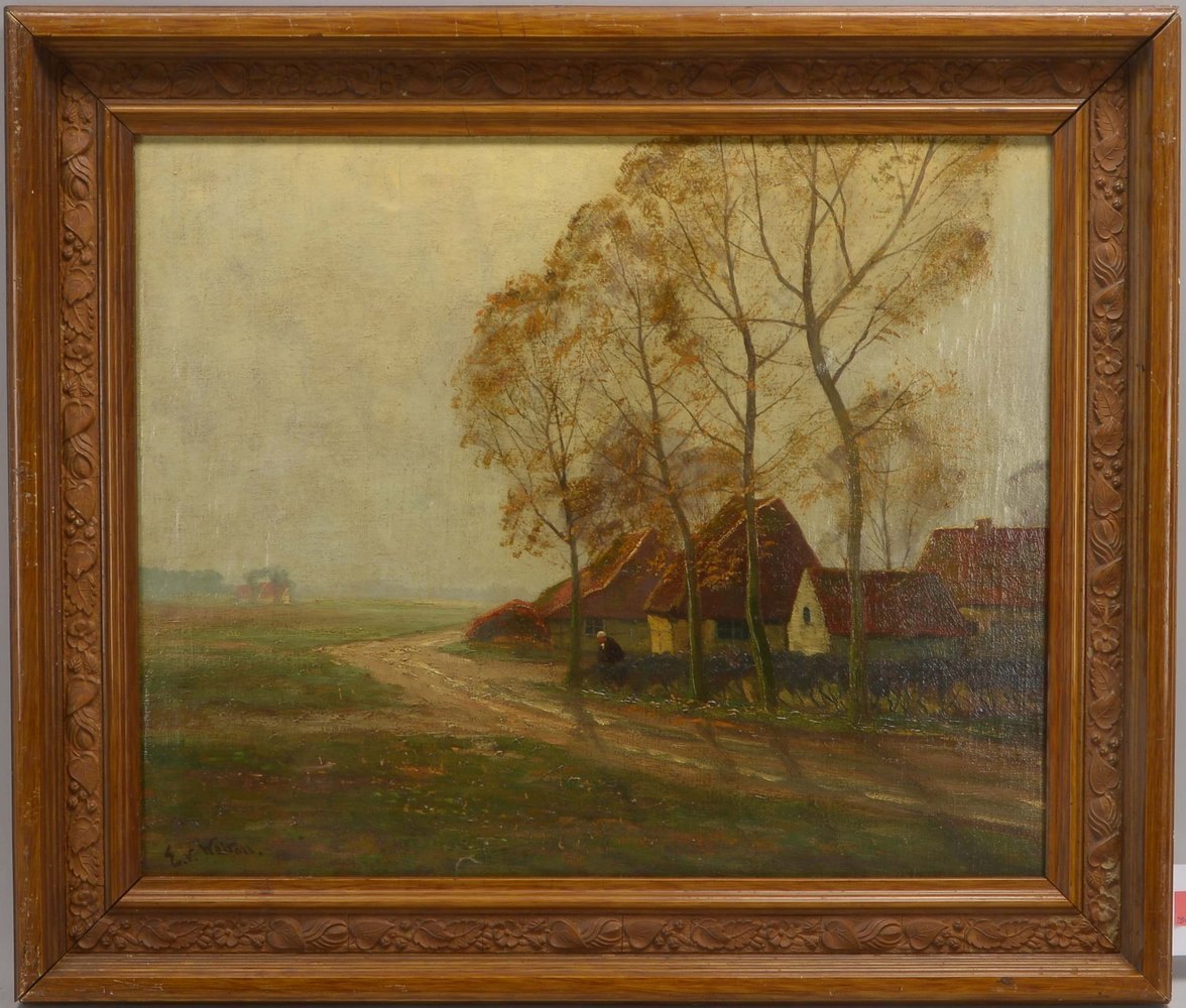 Gemälde, 'Worpsweder Bauerngehöft', Öl/Lw, auf Platte aufgezogen/gerahmt., signiert