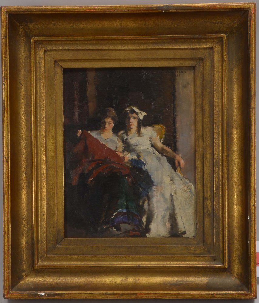 Kallman, P., 'Zwei Damen auf dem Sofa', Öl auf Holz/gerahmt, unten re. sign./dat. '1922'