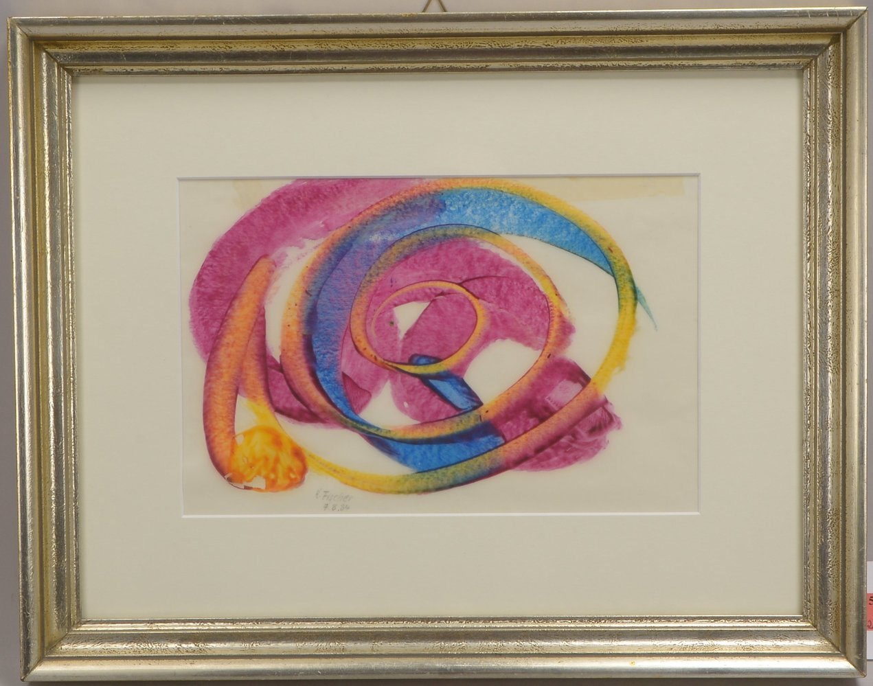 Fischer, H(ans?), 'Abstraktion', Aquarell, bleisign./dat., unter PP hinter Glas gerahmt