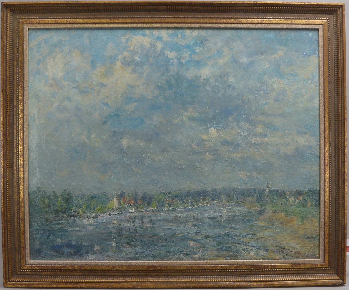 Hallier, Hans Theodor, 'Flusslandschaft - Lesum', Öl/Lw, unten re. sign.; Bildmaße 80 x 100 cm