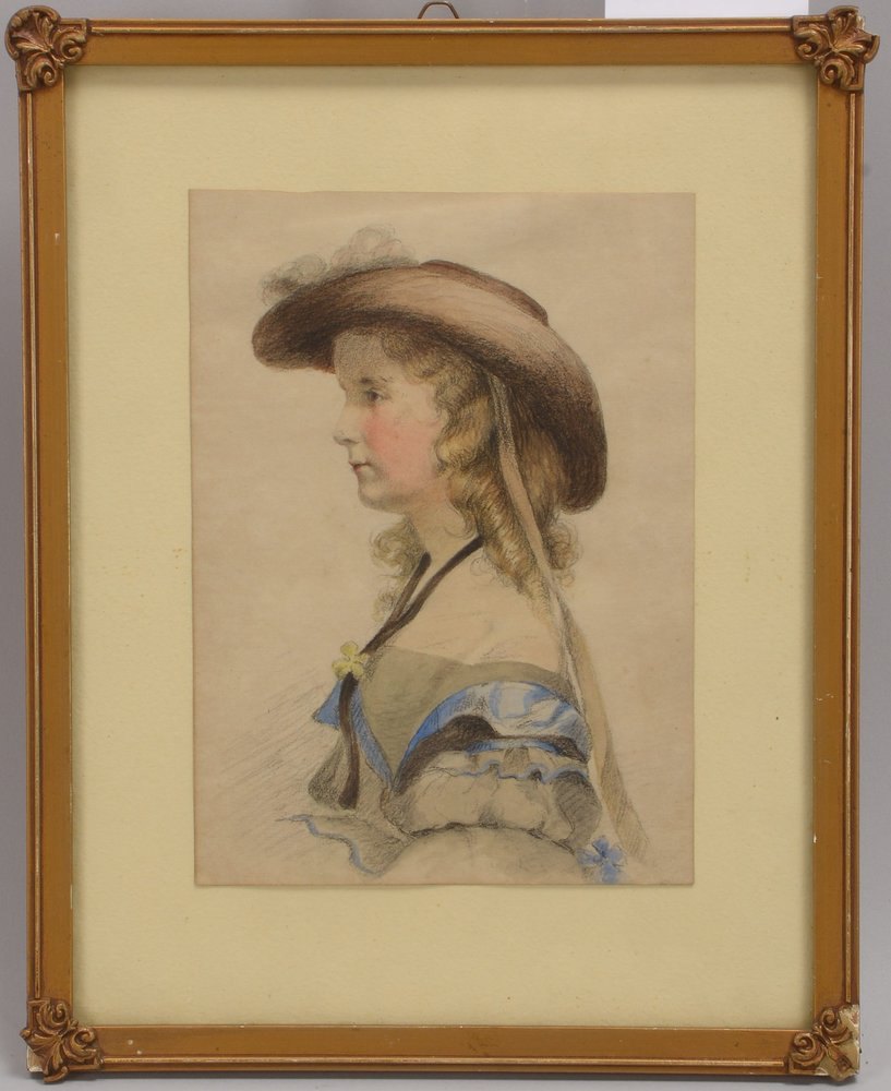 von Kapff, Alina, 'Mädchenportrait', Zeichnung/Aquarell auf Papier, hinter Glas