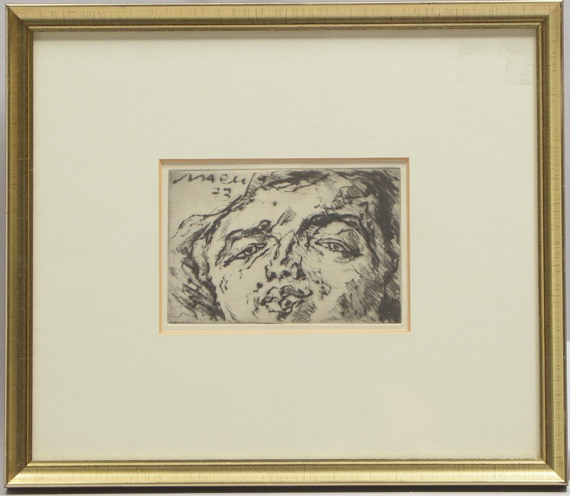 Marwan, 'Kopf', Radierung, signiert und datiert (19)'73', unter PP hinter Glas