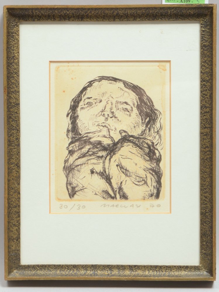 Marwan, 'Kopf', Radierung, '20/30', sign./dat. (19)'70', unter PP hinter Glas