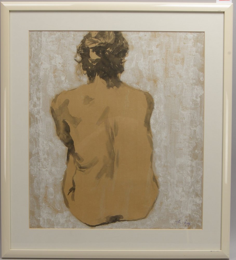 Monogrammist, 'Rückenakt', Gouache, unten re. monogr./dat., unter PP hinter Glas