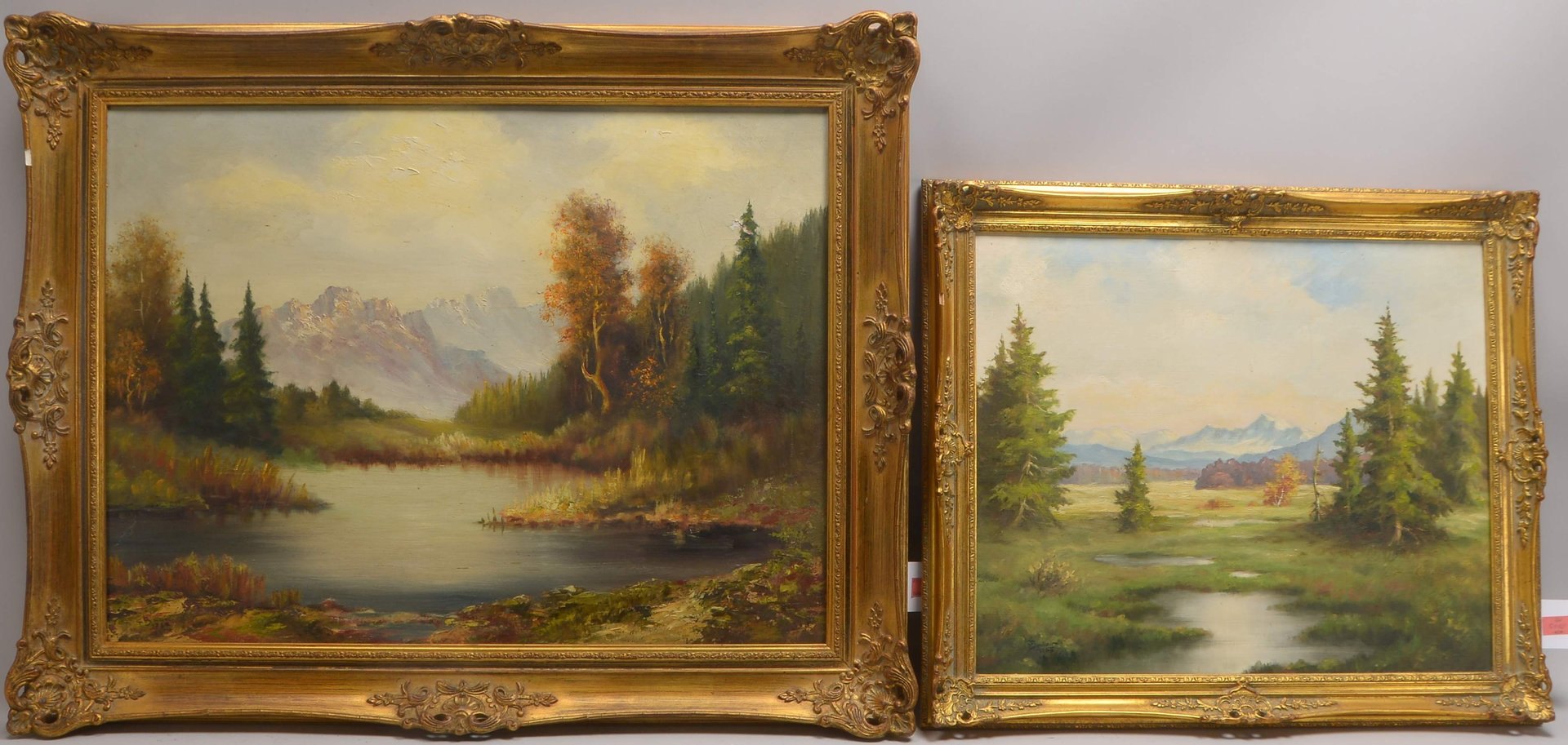 Baier, Franz, 2 Gemälde, 'Voralpenlandschaften', Öl/Lw, jeweils signiert; versch. Maße