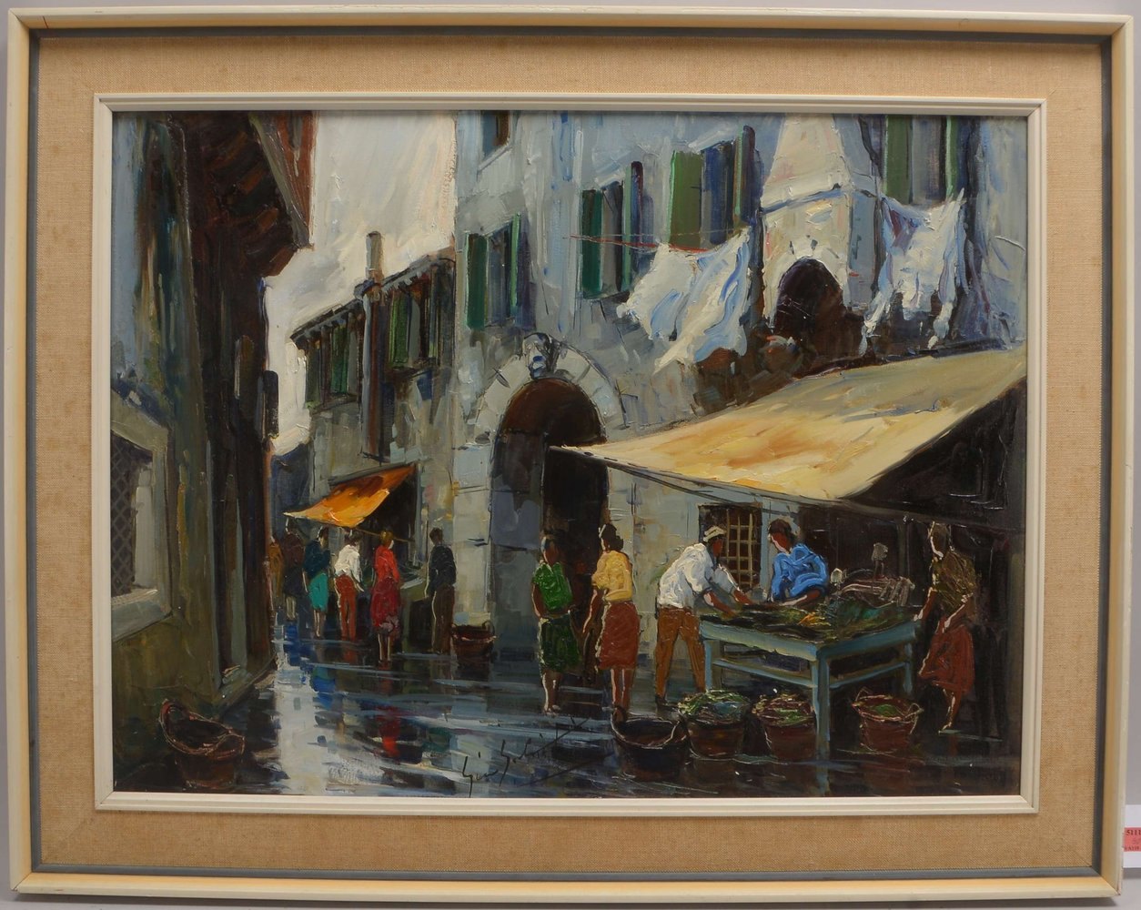 Salviati, Gino, 'Verkäufer in venezian. Altstadtgasse', Öl/Lw, sign.; Bildmaße 60 x 80 cm