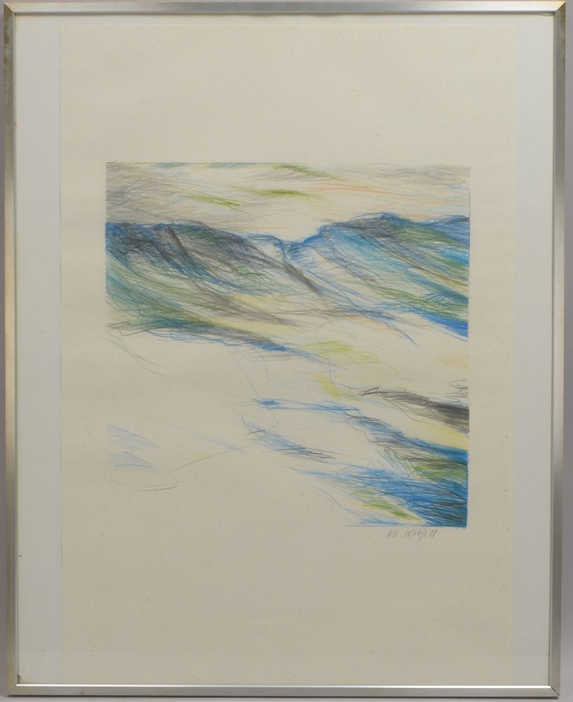 Buntstiftzeichnung, 'Dünenlandschaft', unten re. sign./dat. (19)'88', hinter Glas gerahmt