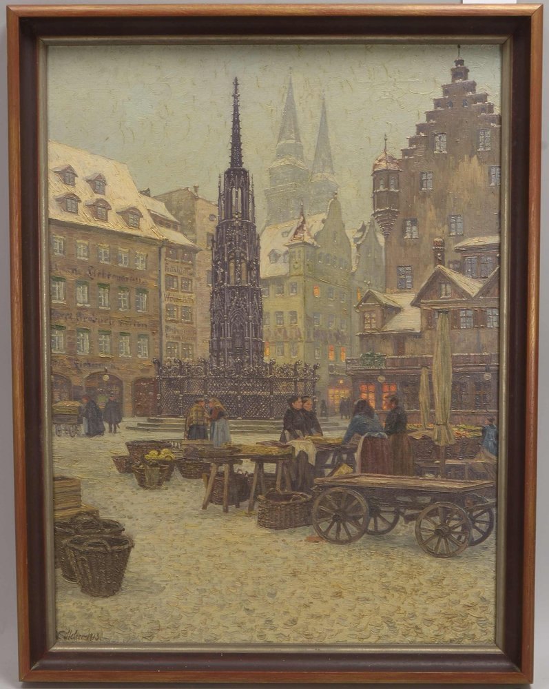 Stelzer, Willy (1883 - 1953), 'Markt im Winter', Öl/Lw, unten links sign./dat. '1913'