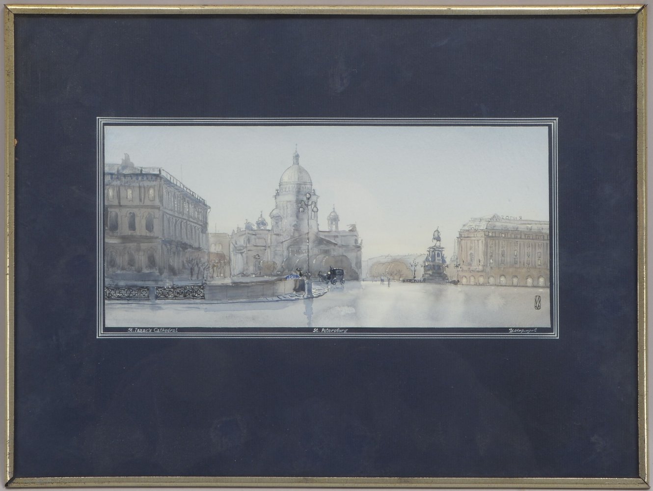 Aquarellierte Zeichnung, 'St. Petersburg', (nicht eindeutig leserlich) sign., hinter Glas
