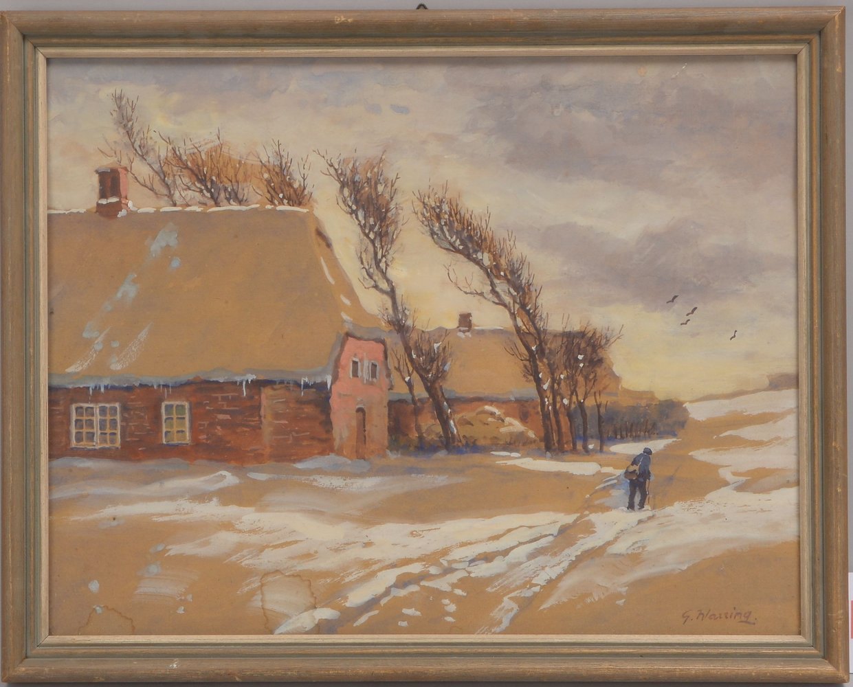 Warring, Gerard, 'Dorf im Winter', Gouache, unten rechts signiert, hinter Glas gerahmt