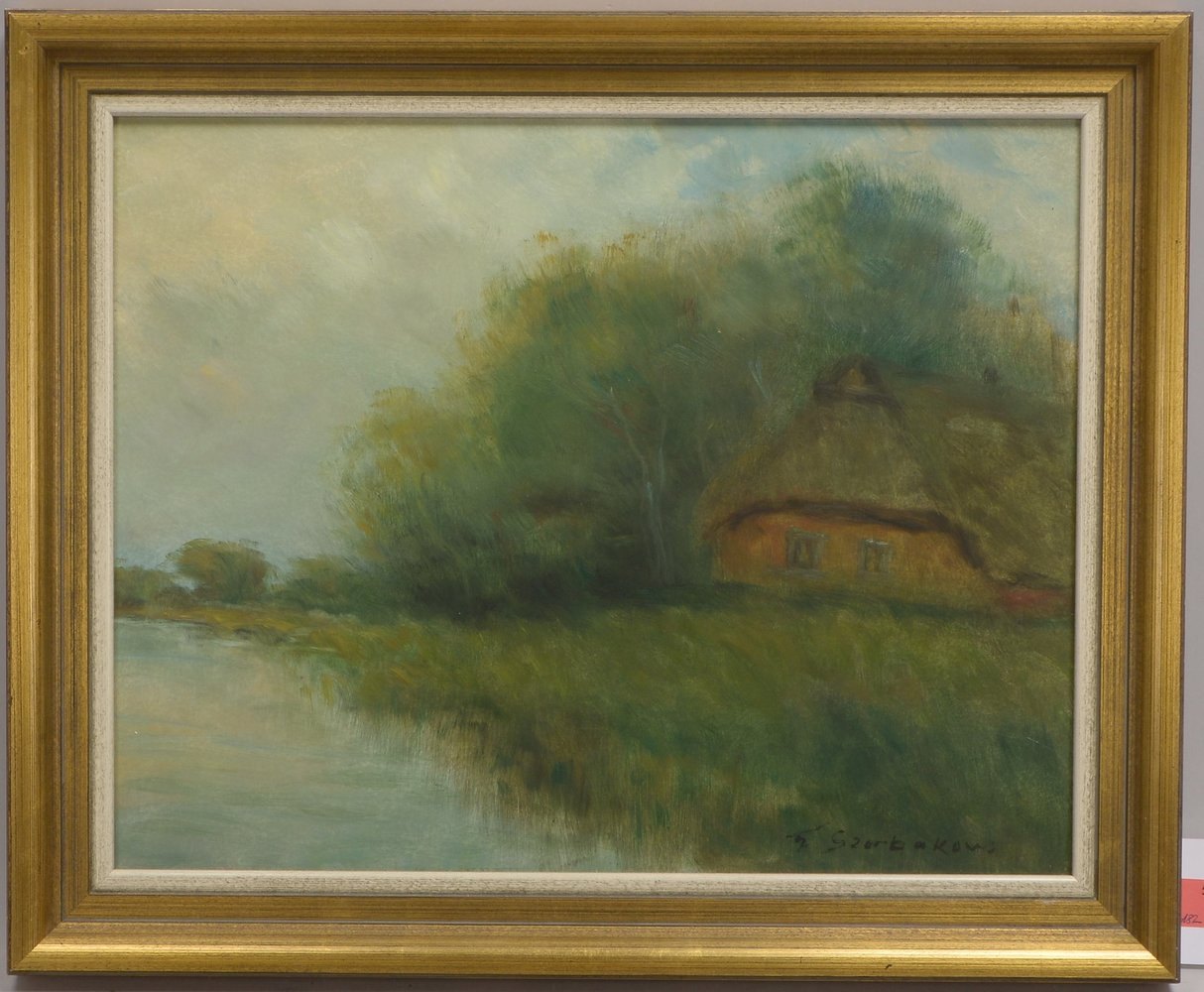 Szerbakov, Feodor, 'Gehöft an der Wümme', Öl auf Hartfaser/ger., unten re. sign.