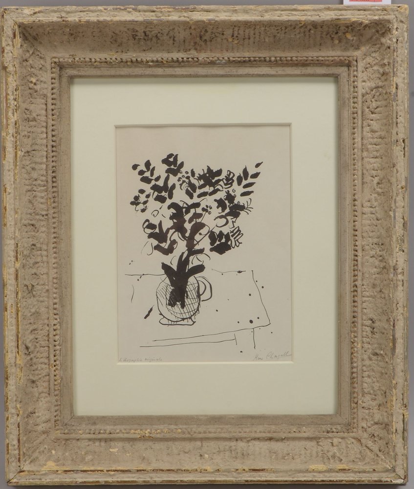 Chagall, Marc, 'Tischblumenstrauß in Vase', Offsetdruck, unter PP hinter Glas