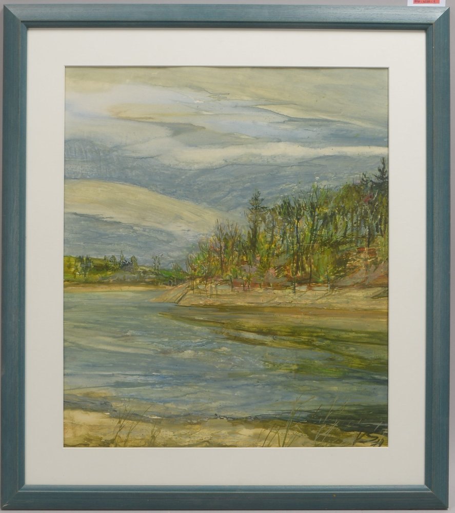 Straubinger, Klaus, 'Seenlandschaft', Aquarell, unten re. monogr./dat., hinter Glas