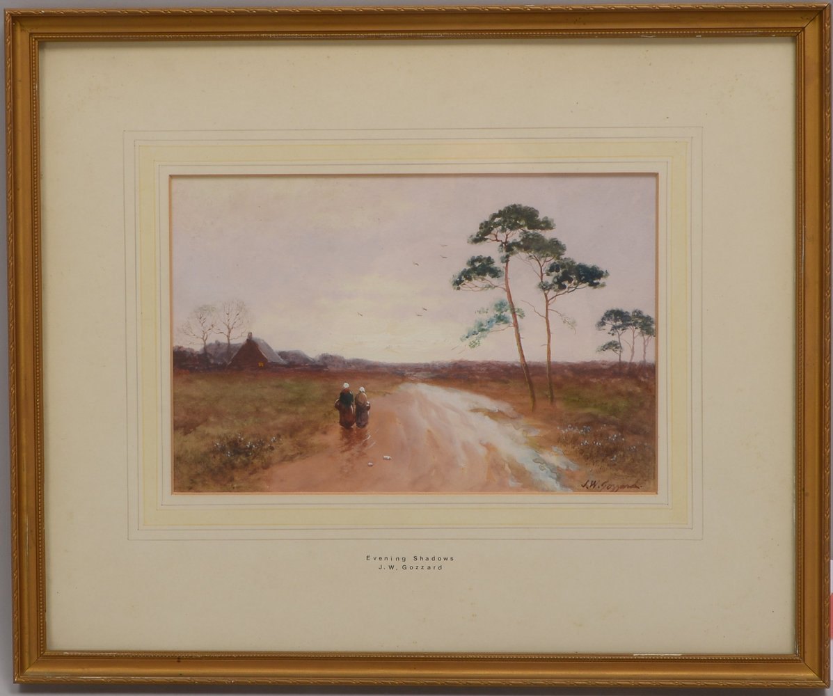 Gozzard, J.W., 'Evening Shadows - Heimkehrende Bäuerinnen', Aquarell, sign.