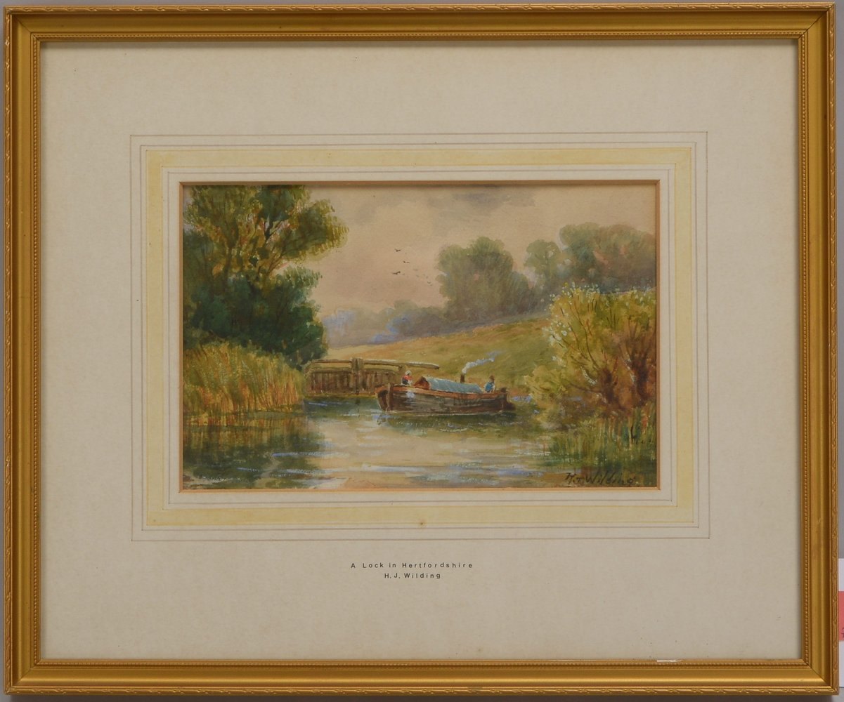 Wilding, H.J., 'A lock in Hertfordshire', Aquarell, signiert, hinter Glas gerahmt