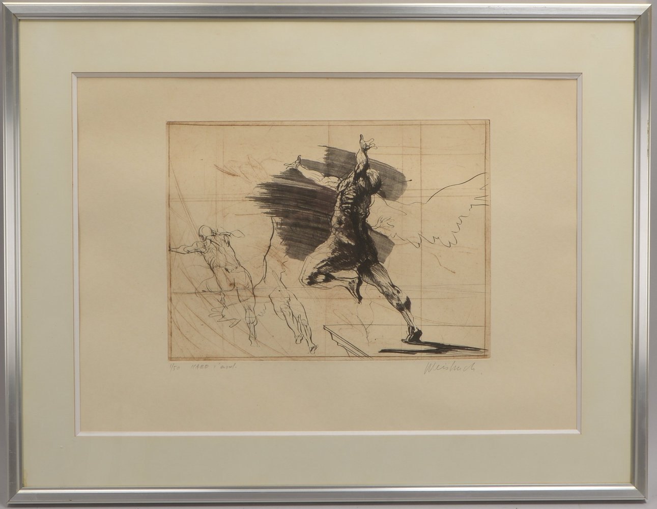 Weisbuch, Claude, 'Icare l'envol', Radierung, sign., Aufl.-Nr. '1/50', hinter Glas