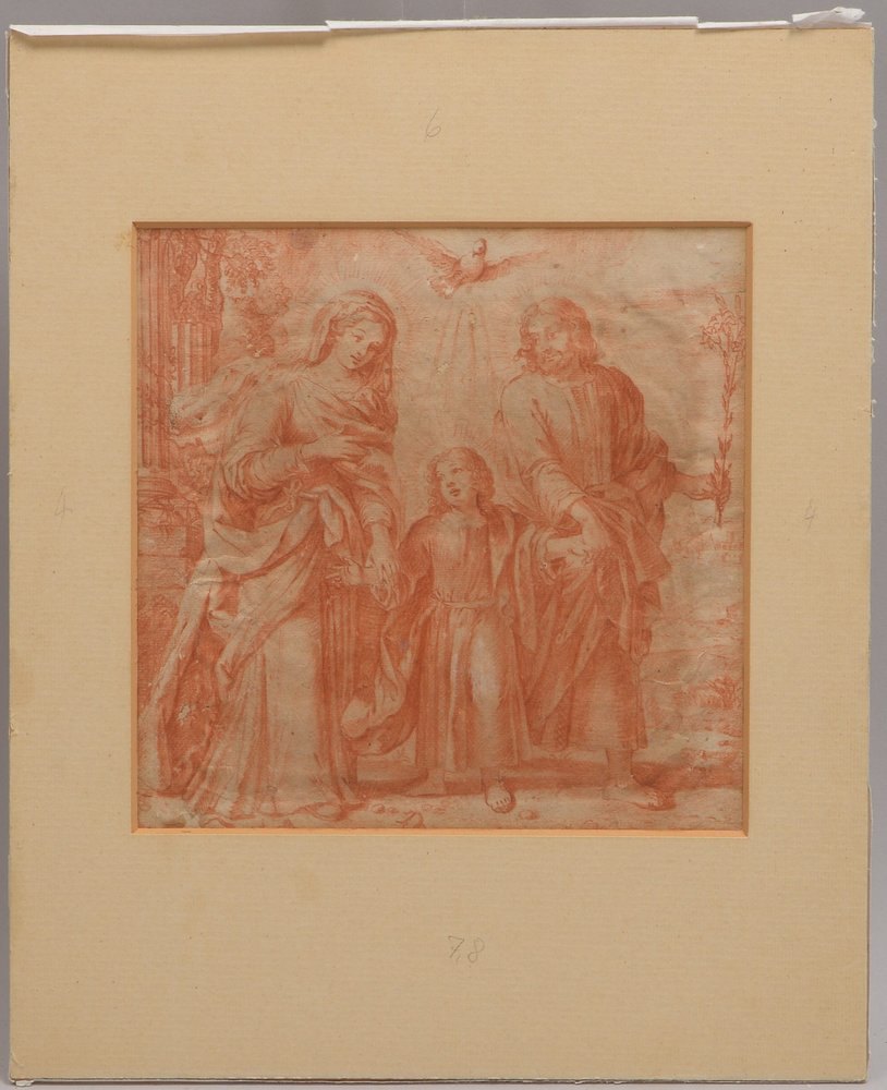 Rötelzeichung (17. Jh.), 'Rückkehr der Hl. Familie aus Ägypten', Rötel/Papier, verso bez.