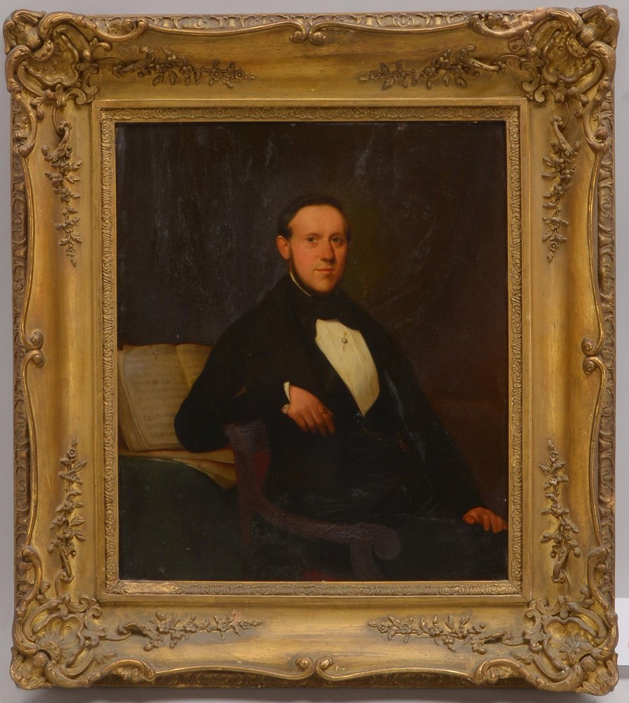 Gemälde (um 1850), 'Komponisten-Portrait', Öl auf Holz/gerahmt, unsign.