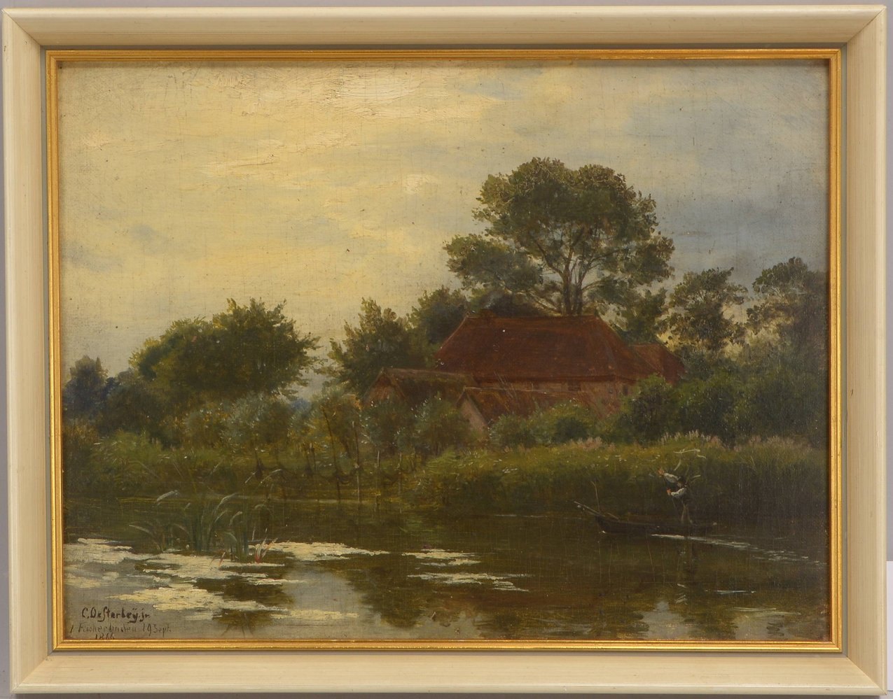 Oesterley jr., Carl, 'Fischerkate am Seeufer', Öl/Malpappe, sign. und ortsbez./dat.