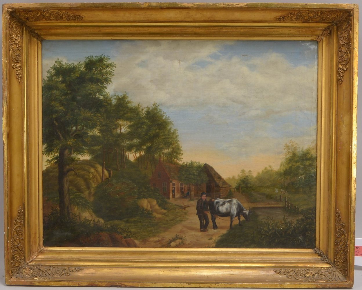 Ölgemälde (frühes 19. Jh.), 'Bäuerliche Idylle', Öl/Lw, unsigniert, verso bez. 'H. Hobbel'