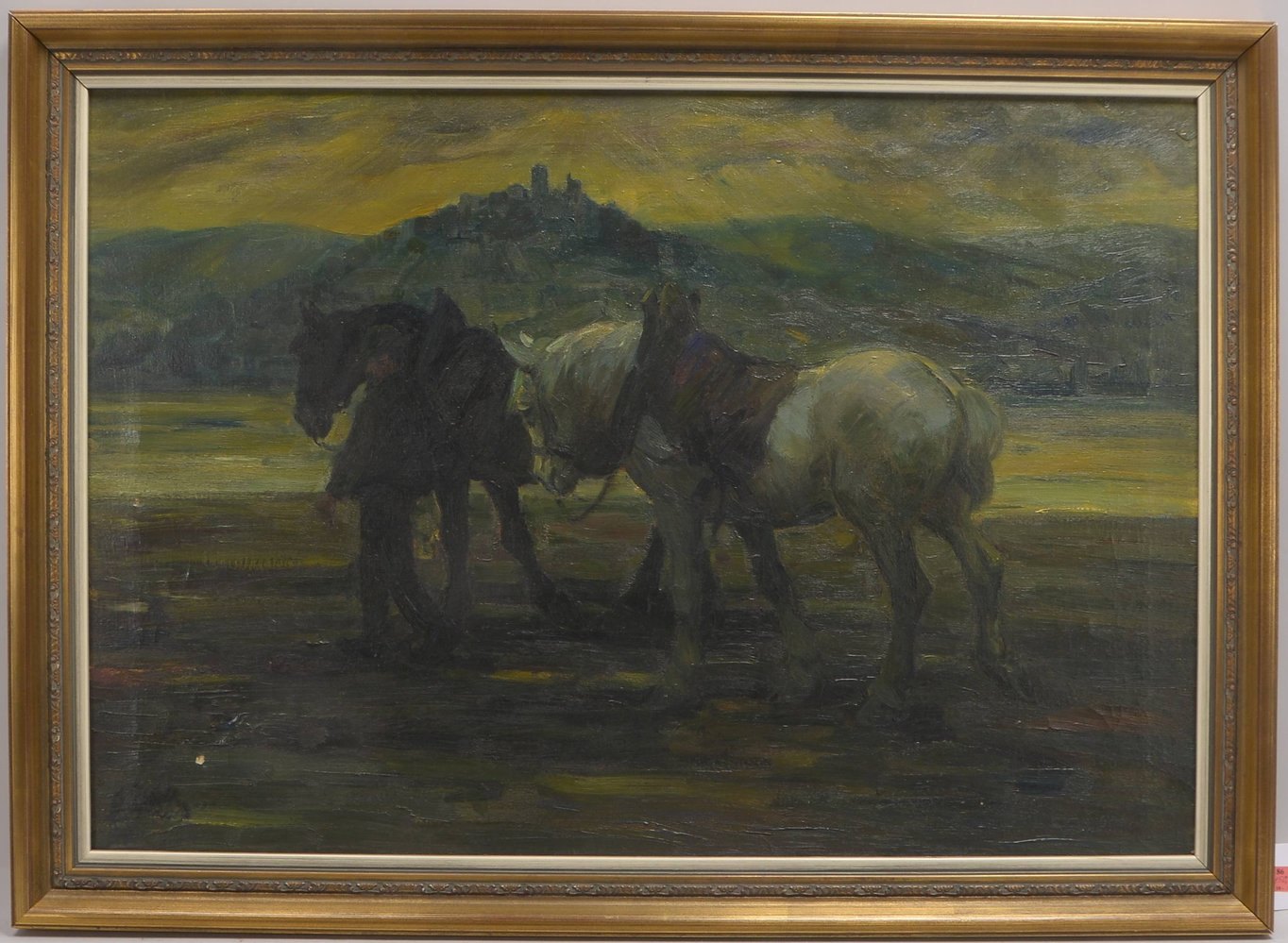 Wolf, Georg, 'Pferde vor Burgruine', Öl/Lw, unten li. sign.; Bildmaße 62 x 90,5 cm