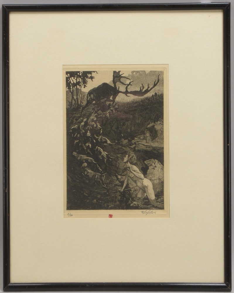 Lefèbre, Wilhelm, 'Diana auf der Jagd', Radierung, Aufl.-Nr. '8/30', unten re. sign., hinter Glas