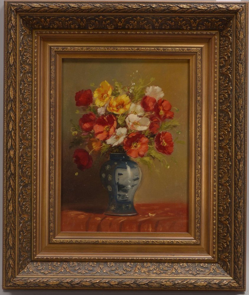 Gemälde, 'Chinavase mit Blumen', Öl/Lw, unsign.; Bildmaße 40 x 30 cm