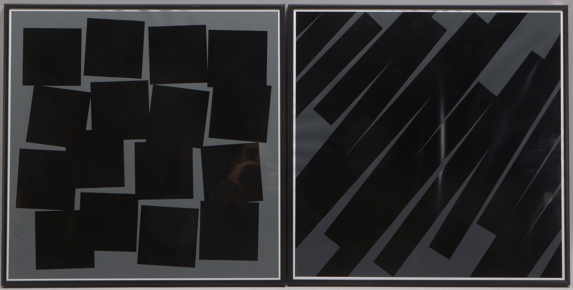 Frey, Hubertus Karl, 'Moderne Kompositionen', 2 Siebdrucke, jew. sign., hinter Glas